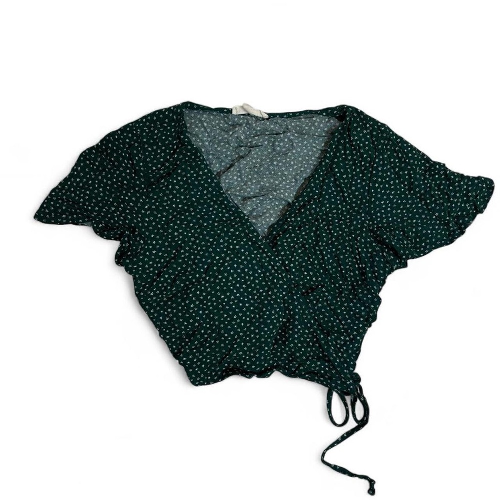Pacsun LA Hearts green and white floral polka dot wrap top